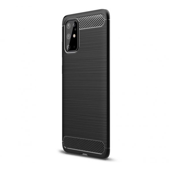 Protector de telefon din silicon (rezistență medie la impact, colț cu pernă de aer, periat, model carbon) NEGRU Samsung Galaxy S20 Plus (SM-G985F), Samsung Galaxy S20 Plus 5G (SM-G986)