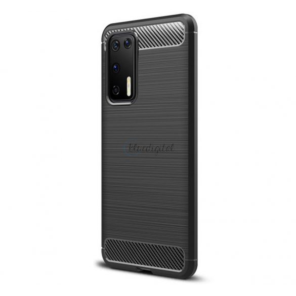 Protectie din silicon pentru telefon (rezistenta la impact mediu, colt cu perna de aer, periat, model carbon) NEGRU Huawei P40