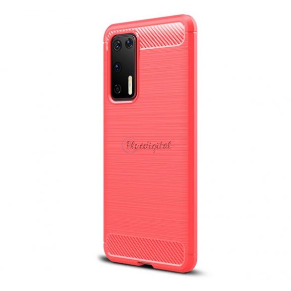 Protectie din silicon pentru telefon (rezistenta la impact mediu, colt cu perna de aer, periat, model carbon) ROSIU Huawei P40