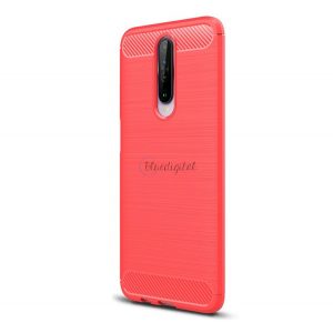 Protector de telefon din silicon (rezistenta la impact mediu, colt cu perna de aer, periat, model carbon) ROSU Xiaomi Redmi K30 / K30 5G