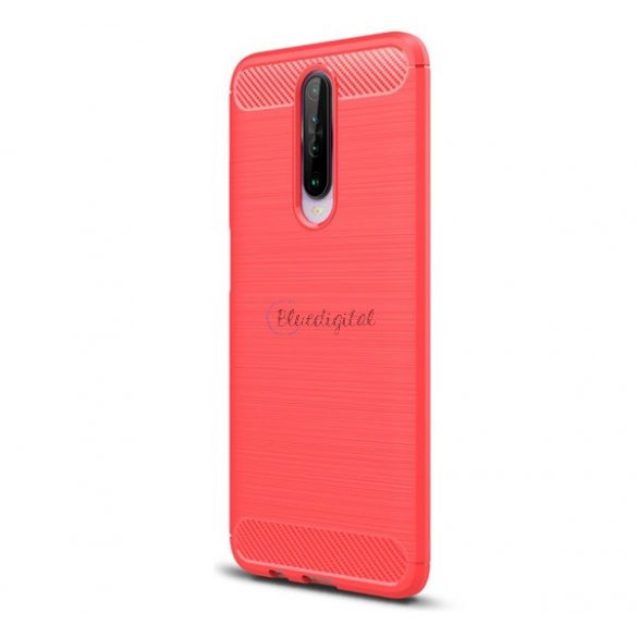 Protector de telefon din silicon (rezistenta la impact mediu, colt cu perna de aer, periat, model carbon) ROSU Xiaomi Redmi K30 / K30 5G