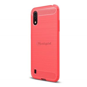 Protector din silicon pentru telefon (rezistență medie la impact, colț cu pernă de aer, periat, model carbon) ROSIU Samsung Galaxy A01 (SM-A015F)