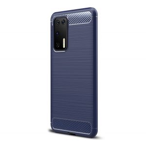 Protectie din silicon pentru telefon (rezistenta la impact mediu, colt cu perna de aer, periat, model carbon) ALBASTRU INCHIS Huawei P40