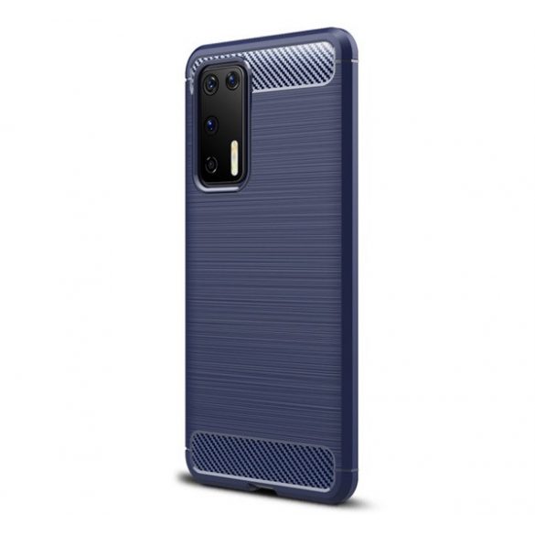 Protectie din silicon pentru telefon (rezistenta la impact mediu, colt cu perna de aer, periat, model carbon) ALBASTRU INCHIS Huawei P40