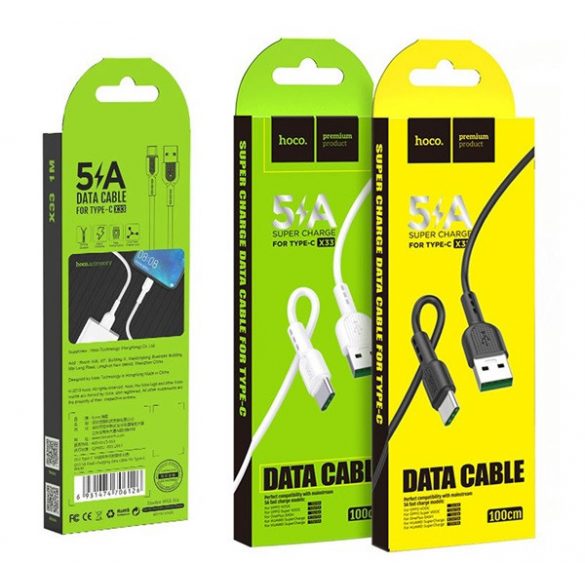 Cablu de date HOCO X33 (USB - Type-C, încărcător rapid, 100cm) ALB