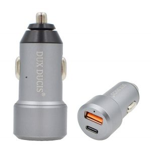 Încărcător auto DUX DUCIS USB+priză de tip C (24W, încărcător rapid PD 3.0) GRI