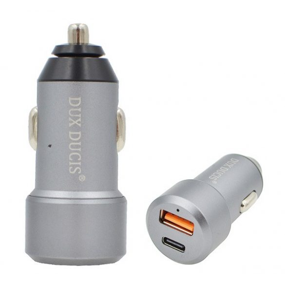 Încărcător auto DUX DUCIS USB+priză de tip C (24W, încărcător rapid PD 3.0) GRI