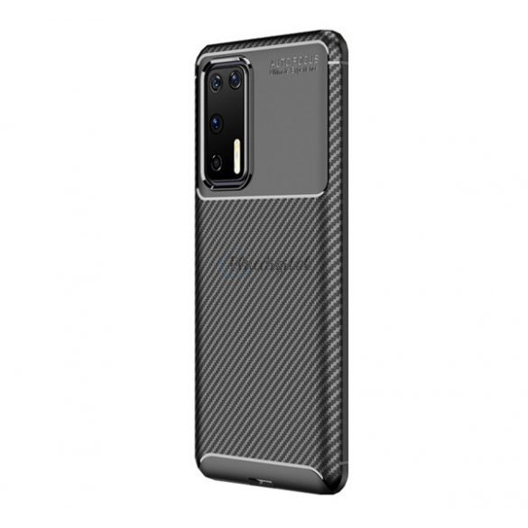 Protectie din silicon pentru telefon (rezistenta medie la impact, colt cu perna de aer, model carbon) NEGRU Huawei P40