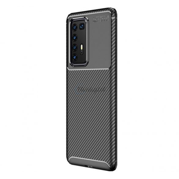 Protectie din silicon pentru telefon (rezistenta medie la impact, colt cu perna de aer, model carbon) NEGRU Huawei P40 Pro 5G