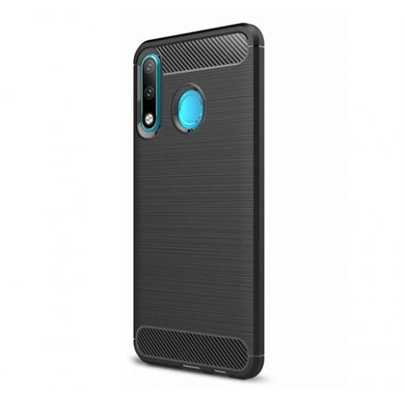 Husă silicon pentru telefon (rezistent la impact mediu, bubble heel, periat, model de carbon) negru Huawei P30 Lite (Nova 4e)