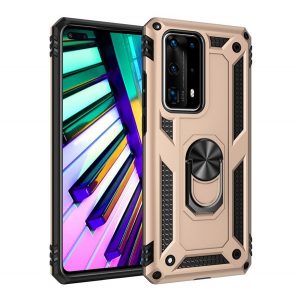 Protector de telefon din plastic Defender (rezistenta la impact mediu, interior din silicon, inel suport telefon, placa metalica incorporata) GOLD Huawei P40