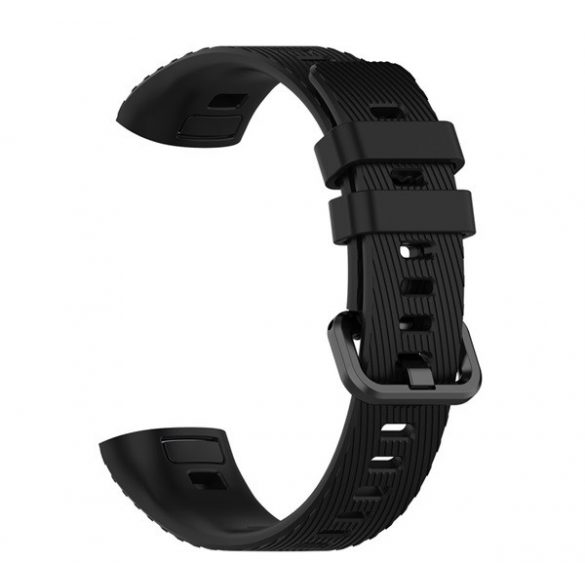 Curea (dimensiune personalizată, silicon, reglabilă, model cu dungi) negru Huawei Band 4 Pro