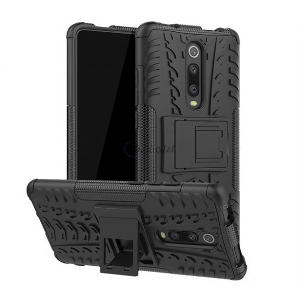 Protector de telefon din plastic Defender (rezistenta la impact medie, interior din silicon, suport, model cauciuc auto) NEGRU Xiaomi Redmi K30 / K30 5G