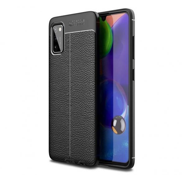 Protectie din silicon pentru telefon (rezistenta la impact mediu, efect piele, model de cusaturi) NEGRU Samsung Galaxy A41 (SM-A415F)