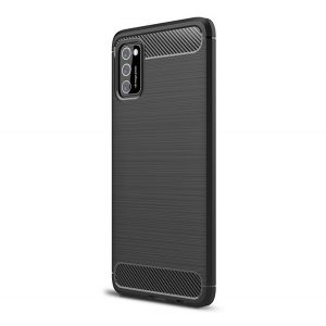 Husă silicon pentru telefon (rezistent la impact mediu, bubble heel, periat, model de carbon) negru Samsung Galaxy A41 (SM-A415F)