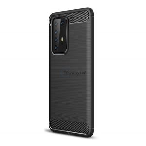 Protectie din silicon pentru telefon (rezistenta medie la impact, colt cu perna de aer, periat, model carbon) NEGRU Huawei P40 Pro 5G