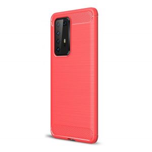 Protector de telefon din silicon (rezistență medie la impact, colț cu pernă de aer, periat, model carbon) ROȘU Huawei P40 Pro 5G