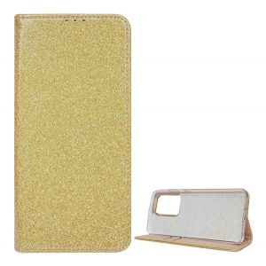 Husă în picioare, efect piele (FLIP, interior din silicon, deschidere laterală, funcție suport de masă, suport card bancar, strălucitor) GOLD Samsung Galaxy S20 Ultra (SM-G988F), Samsung Galaxy S20 Ultra 5G (SM-G9)