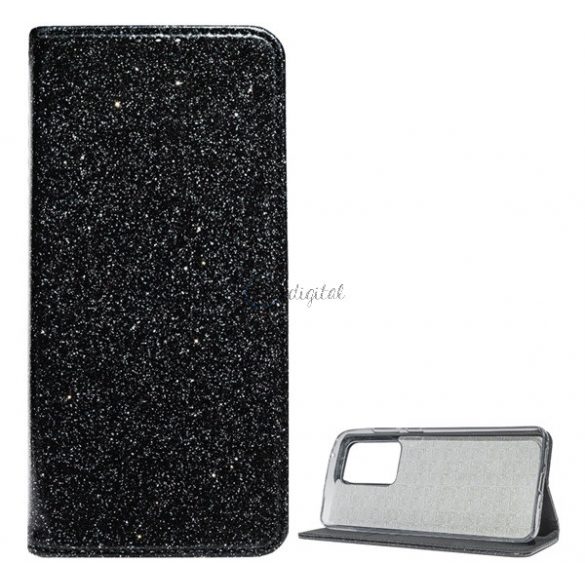 Carcasa in picioare, efect piele (FLIP, interior din silicon, deschidere laterala, functie suport de masa, suport card bancar, lucios) NEGRU Samsung Galaxy S20 Ultra (SM-G988F), Samsung Galaxy S20 Ultra 5G (SM-G)