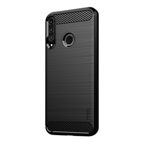 Protectie de telefon din silicon (rezistenta medie la impact, colt cu perna de aer, periata, model carbon) NEGRU Huawei P40 Lite E / Y7p