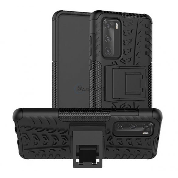 Protector de telefon din plastic Defender (rezistenta medie la impact, interior din silicon, suport, model cauciuc auto) NEGRU Huawei P40