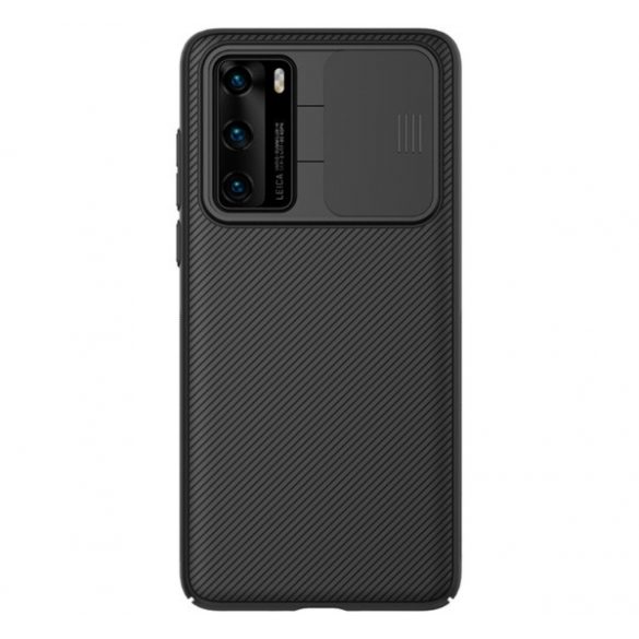 Protector de telefon din plastic NILLKIN CAMSHIELD (cadru din silicon, rezistenta medie la impact, protectie camera, dungi) NEGRU Huawei P40