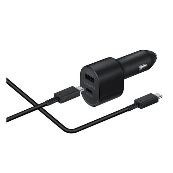 Încărcător auto SAMSUNG USB+priză tip C (45W, încărcător rapid, LED + cablu tip C) NEGRU