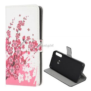 Carcasa in picioare, efect piele (FLIP, deschidere laterala, functie suport de masa, model de flori) ALB Huawei P40 Lite E / Y7p