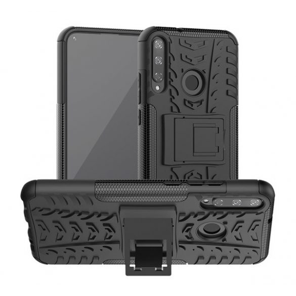 Defender protecțiede plastic pentru telefon (rezistent la impact mediu, interior silicon, anti-alunecare, model de anvelope auto) negru Huawei P40 Lite E / Y7p