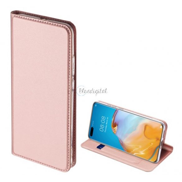 Husa DUX DUCIS SKIN PRO in picioare, efect piele (FLIP, deschidere laterala, suport card bancar, functie suport birou) ROSE GOLD Huawei P40 Pro 5G