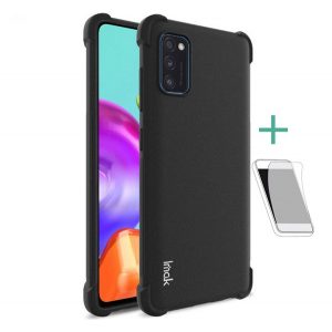 Protector de telefon din silicon IMAK (rezistență medie la impact, colț cu pernă de aer, folie mată + protector ecran) NEGRU Samsung Galaxy A41 (SM-A415F)