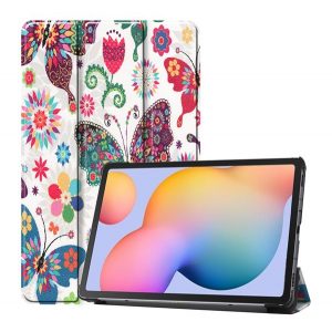 Husă în picioare, efect piele (FLIP activ, deschidere laterală, TRIFOLD, suport desktop, fluture, floare) ALB Samsung Galaxy Tab S6 Lite 10.4 WIFI (SM-P610) 2020, Samsung Galaxy Tab S6 Lite 10.4 LTE (SM-P615) 2020, Samsung Galaxy Tab S6 Lite 10.4 WI