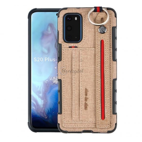 Protectie din silicon pentru telefon (rezistenta medie la impact, functie suport de masa, suport card bancar, spate textil + curea de la mana) MARO Samsung Galaxy S20 (SM-G980F), Samsung Galaxy S20 5G (SM-G981U)