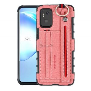 Protectie din silicon pentru telefon (rezistenta medie la impact, functie suport de masa, suport card bancar, spate textil + curea de la mana) ROZ Samsung Galaxy S20 Plus (SM-G985F), Samsung Galaxy S20 Plus 5G (SM)