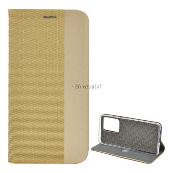 Husă în picioare, efect piele (FLIP, deschidere laterală, funcție suport pentru masă, model textil) GOLD Samsung Galaxy S20 Ultra (SM-G988F), Samsung Galaxy S20 Ultra 5G (SM-G988B)