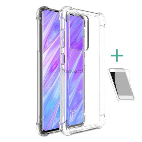 Protector de telefon din silicon IMAK (rezistență medie la impact, colț cu pernă de aer + folie de protecție pentru ecran) TRANSPARENT Samsung Galaxy S20 Ultra 5G (SM-G988B), Samsung Galaxy S20 Ultra (SM-G988F)