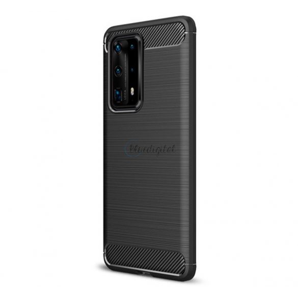 Protector de telefon din silicon (rezistenta la impact mediu, colt cu perna de aer, periat, model carbon) NEGRU Huawei P40 Pro+ 5G