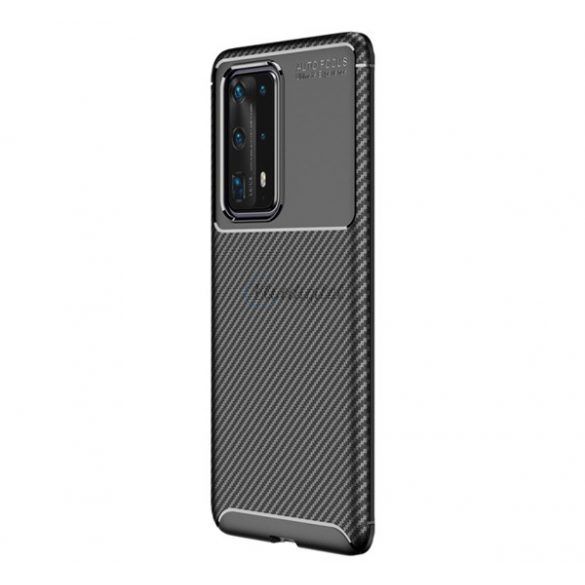 Protectie din silicon pentru telefon (rezistenta medie la impact, colt cu perna de aer, model carbon) NEGRU Huawei P40 Pro+ 5G