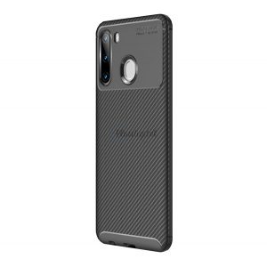 Protectie din silicon pentru telefon (rezistenta medie la impact, colt cu perna de aer, model carbon) NEGRU Samsung Galaxy A21 (SM-A210F)