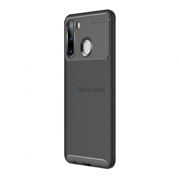 Protectie din silicon pentru telefon (rezistenta medie la impact, colt cu perna de aer, model carbon) NEGRU Samsung Galaxy A21 (SM-A210F)