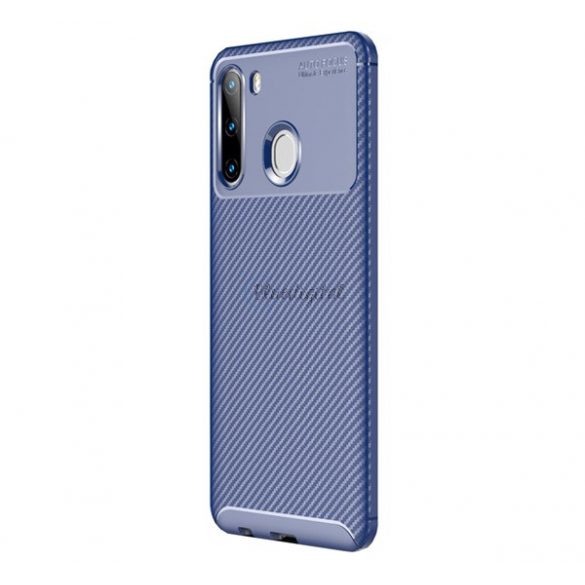 Protectie din silicon pentru telefon (rezistenta medie la impact, colt cu perna de aer, model carbon) ALBASTRU INCHIS Samsung Galaxy A21 (SM-A210F)