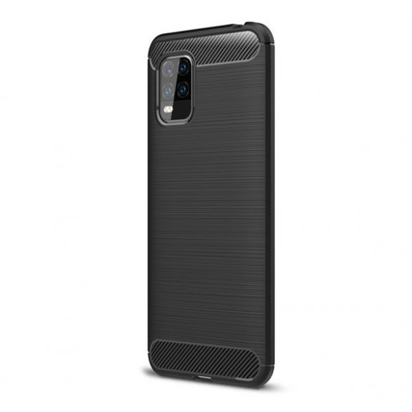 Protector de telefon din silicon (rezistenta medie la impact, colt cu perna de aer, periat, model carbon) NEGRU Xiaomi Mi 10 Lite 5G