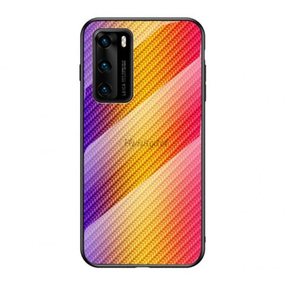 Rama din silicon de protectie telefon (BUMPER, spate din sticla securizata, model carbon) GALBEN Huawei P40