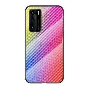 Rama de protectie din silicon pentru telefon (BUMPER, spate din sticla securizata, model carbon) CULOARE Huawei P40