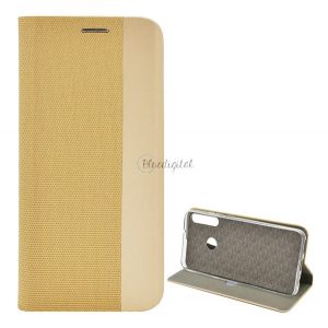 Carcasa in picioare, efect piele (FLIP, deschidere laterala, functie suport de masa, model textil) GOLD Huawei P40 Lite E / Y7p