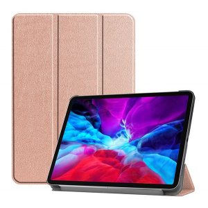 Carcasă în picioare, efect piele (FLIP activ, deschidere laterală, TRIFOLD, suport de birou) ROSE GOLD Apple IPAD Pro 12.9 (2020)