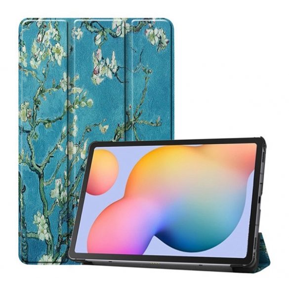 Husă stativă cu efect de piele (FLIP activ, deschidere laterală, suport de birou TRIFOLD, model floral) albastruSamsung Galaxy Tab S6 Lite 10.4 WIFI (SM-P610) 2020, Samsung Galaxy Tab S6 Lite 10.4 LTE (S