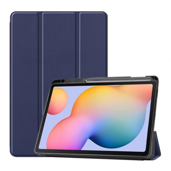 Husă în picioare, efect piele (FLIP activ, deschidere laterală, TRIFOLD, suport desktop, suport creion) ALBASTRU ÎNCHIS Samsung Galaxy Tab S6 Lite 10.4 WIFI (SM-P610) 2020, Samsung Galaxy Tab S6 Lite 10.4 LTE (SM-P615) 2020, Samsung Galaxy Tab S6 Li