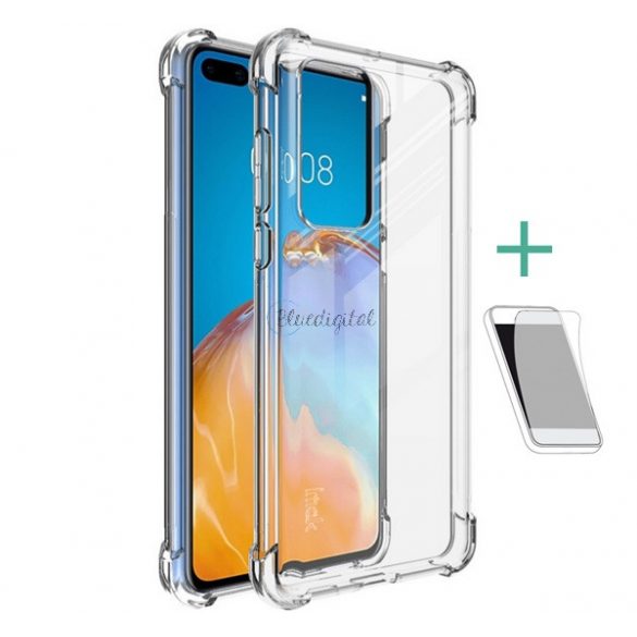 Protectie de telefon din silicon IMAK (rezistenta la impact mediu, colt cu perna de aer + folie protector ecran) TRANSPARENT Huawei P40