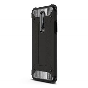 Protector de telefon din plastic Defender (rezistenta medie la impact, colt cu perna de aer, interior din silicon, efect metalic) NEGRU OnePlus 8 5G